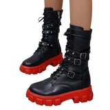 Breakj Bottom Martin Boots Autumn And Winter New Round Head Belt Buckle Locomotive Boots Women's Boots