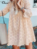 Celmia Women Holiday Short Vestido Cotton V-neck Stitching 2022 Summer Sundress Floral Hollow Out Elegant Lady Casual Mini
