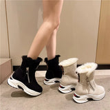 Breakj New Round Head Plus Velvet Warm Side Zipper Low Tube Flat Bottom Casual Student Women's Snow