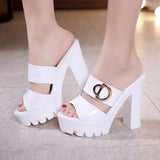 Leather Waterproof Table, High Heels, Thick Heels, Slippers, Slippers, Summer Muffins, Thick Soles, Large Size Fish Mouth