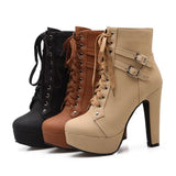 Breakj Cross-Tie Martin Boots Boots High Heel Women's Shoes Waterproof Belt Buckle Low-Spring Women's