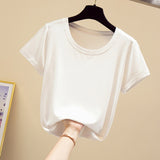 Popular Light Thin High Elastic Fashion Casual Round Collar Short Sleeve T-Shirt Brand High Quality Pure Cotton Women'S