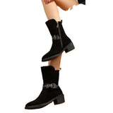Frosted Western Cowboy Boots Women's Thick Heel Ankle Boots Retro Square Head Brown High Heel Dirt In The Wind Autumn And