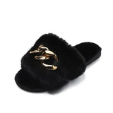 Chain Slippers Women's Autumn And Winter New Flat-Soled Large-Size Warm Slippers Cotton