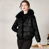 Winter Vintage Button Real Fox Fur Collar Down Jacket Women 90% Duck Down Jacket Female Snow Thick Warm Irregular