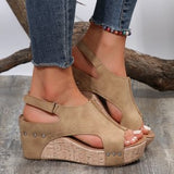 Breakj Retro Rivet Slope And Fish Mouth Sandals Women's Large-Size Waterproof Table Hollow High Heel Women's
