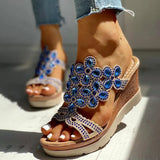 Dropship Wedge High Heels Sandal Leisure Platform Rhinestones Summer Slip on Mules Slippers Women Shoes