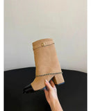 Breakj New Round Head Thick With Super High Heel Chain Large Size Tube Ankle Boots Fashion Show Women's