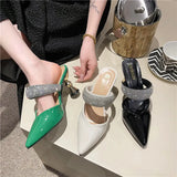 Women Slippers Pointed Toe High Heels Mules Pu Leather Slip on Summer Shoes Female Sandals 2023