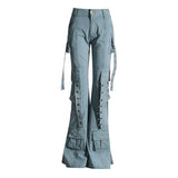 Sweet And Spicy Girl Group Wind Low-Waisted Trousers 2025 Summer New To Make Old Ribbon Repair Horn Jeans