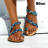 Flat Sandals Sweet Boho Pearl Decoration Sandals Women Beach Sand Holiday Shoes Leather Flats Plus