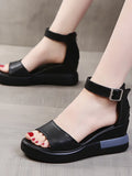 Summer Wedge Shoes for Women Sandals Solid Color Open Toe High Heels Casual Ladies Buckle Strap Fashion Female Sandalias