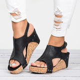 Breakj Spring And Summer New Rivet Slope And Fish Mouth Sandals Women Large Size Waterproof Table Hollow High Heel Women