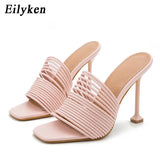 Square toe Womens Slipper shoes Summer Mules Sandals Multi knot Sexy high heel Slides Ladies Rome shoes Women