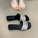 Breakj One-Word Slippers Women Summer Outside Wearing Lazy Water Drill With Low-Heeled Toe Cool Drag High