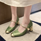Breakj Spring And Summer National Wind Square Design Fashion Shallow Casual Coarse Heel High Fashion Daily Single Shoes