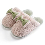 Woman Cute Slippers Warm Plush Bowknot Ladies Flat Shoes Women's Home Indoor Slippers Female House Shoes Girl