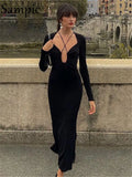 Long Sleeve Halter Women Sexy Long Bodycon Dress Black 2022 New Spring Fashion Wrap Night Club Party