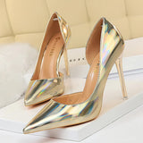 Breakj Metallic High Heels With High Heels Shallow Pointed Side Hollow Out Sexy Nightclub Women's Singles
