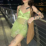 Sweet Y2K Lace Slip Dress Party Holiday Sleeveless Mini Kawaii Dresses Lolita Robe 2000s Aesthetic Grunge Pink