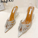 PVC Transparent Shoes Sexy Crystal Rhinestones Pointed Toe Strange Clear Heels For Women Mules Sandals Elegant Dress