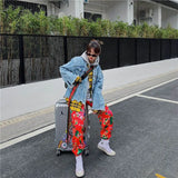 Elastic Waistband Loose Harem Embroidery Tie Dye Contrast Jogger Pant Women Man Streetwear Korean Harajuku Punk Hip