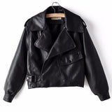 New Arrivals Women Faux Leather Jacket Pu Motorcycle Biker Beige Leather Coat Fashion Turndown Collar Loose