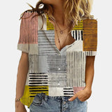 Women Elegant Office Simple Turn-down Collar Cartoon Print Casual Shirt Fashion Summer Short Sleeves Button Cardigan