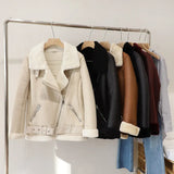 New Winter Women Female Fur Leather JacketFaux Lamb Leather Jacket Aviator Jacket Thick Faux Leather Fur Sheepskin