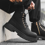 Breakj Men's Thick Platform Increased British Wind Winter Velvet High Top Motorcycle Cargo Ankle Boots