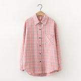 New Loose Design Cotton Plaid Shirt Women Young Style Long Sleeve Blouses Casual Shirts Lady Tops Clothes