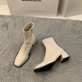 High-Heeled Square Head Thin French Short Boots Women's Shoes 2024 New Spring And Autumn Single Boots Brown Martin