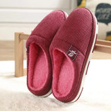 And Men Couple Winter Slipper Women's Stripe Pattern Cotton Shoes Men's Warm Non-Slip Thick Plush Home Fabric