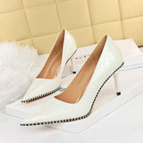 Breakj Sexy Nightclub Show Thin High With Shallow Pointed Patent Leather Woven Metal Chain Single