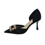 Breakj 2023 New Korean Version Of Fashion Square Button Metal Buckle Hollow High Heels Single Heel Women's