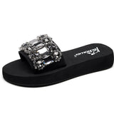 Heel Women's Summer Rhinestone Ladies Flip Flops Fashion Vacation Beach Shoes Non Slip Slip House Slippers
