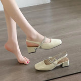 Breakj Bottom Low-Heeled Sandals Women 2025 Spring And Summer New French Fashion Water Drill With Shallow Mouth Square Single