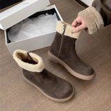 Breakj Boots Women Winter New Sen Series Retro Plus Velvet Cotton Shoes Flat Hair Short Boots