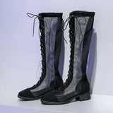 Street Trend Mesh Ladies Boots Chic Show High Mid-Calf Women Boots Ins Zippers Pumps Breathable AirMesh Sexy
