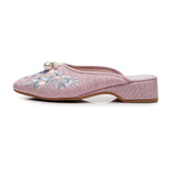 Breakj Plus Size Slippers Women's Summer Low Slope Heel Platform Sandals Embroidery Flower Women's Sandals Slippers Pointed Fashion Nail