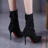 Boots Women's 2024 Autumn And Winter New Fashion Pointed Rear Zipper High Heel Ankle Boots Thin Heel Fashion Women's