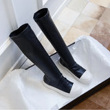 Platform Pu Leather Knee High Boots Women Shoes Woman Retro Punk Height Increasing Long Boots Lace Up Booties Mujer