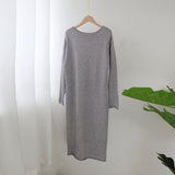 O Neck Knitted Dress Women Batwing Long Sleeve Basic Casual Straight Dress Soft Home Style Lady Long Dresses