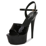 Breakj Artifact Model High Heels Thin Heel Sexy Black Waterproof Table 15Cm Hate Day Superb High Heel Sandals Female
