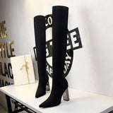 Women over the knee Boots Slip on Autumn Winter Shoes Thick heeled Elastic Suede Thigh high boots High heels Warm Long