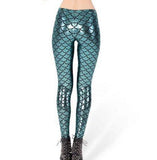 Women Fish Scale Print Mermaid Leggings Push Up Stretch Shiny Pants Casual