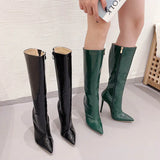 High-Heeled Boots 2024 Spring Style Boots Children's Simple Pointy Stone Pattern Fine Heel Women's