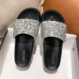 Shoes Thicken Soled Slippers Woman Paillette Sandals Platform Muffins Slides High Heels Sandales Femmes Luxury