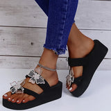 Summer Sandals Ladies Casual Flip Flops Crystal Butterfly Platform Open Toe Thick Bottom Slippers Beach Zapatos De
