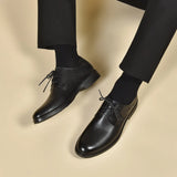 Men's Leather Shoes 2024 Autumn And Winter Round Head Lace Single Shoes Black Head Cowhide Business Dress Shoes Professional Flat-Soled Men's